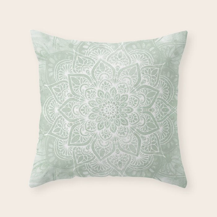 Mandala, Yoga Love, Sage Green, Boho Print Throw Pillow Gallery Image 6