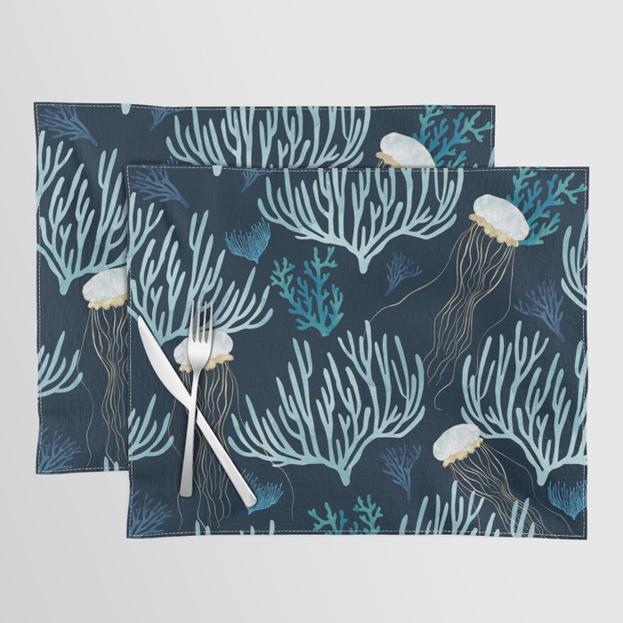 Jellyfish and Coral-Navy Placemat Gallery Image 1