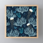 Jellyfish and Coral-Navy Mini Art Print Gallery Image 1