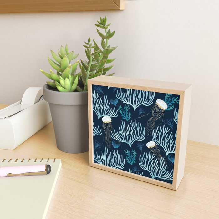 Jellyfish and Coral-Navy Mini Art Print Gallery Image 2