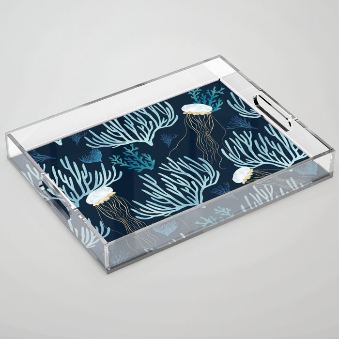 Jellyfish and Coral-Navy Acrylic Tray Gallery Image 1