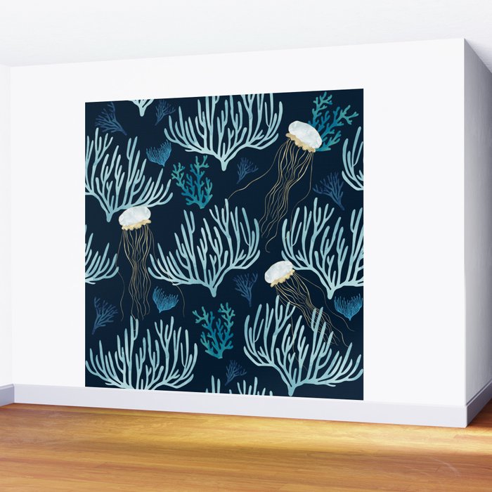 Jellyfish and Coral-Navy Wall Mural Gallery Image 2