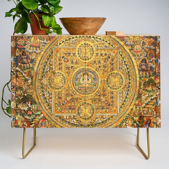 Buddhist Gold Avalokiteshvara Mandala Thangka Credenza Gallery Image 1