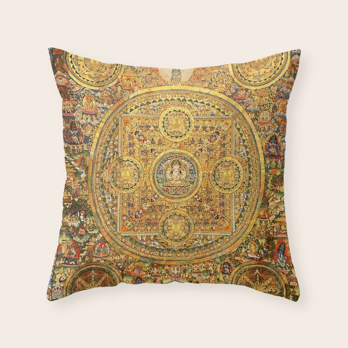 Buddhist Gold Avalokiteshvara Mandala Thangka Throw Pillow Gallery Image 6
