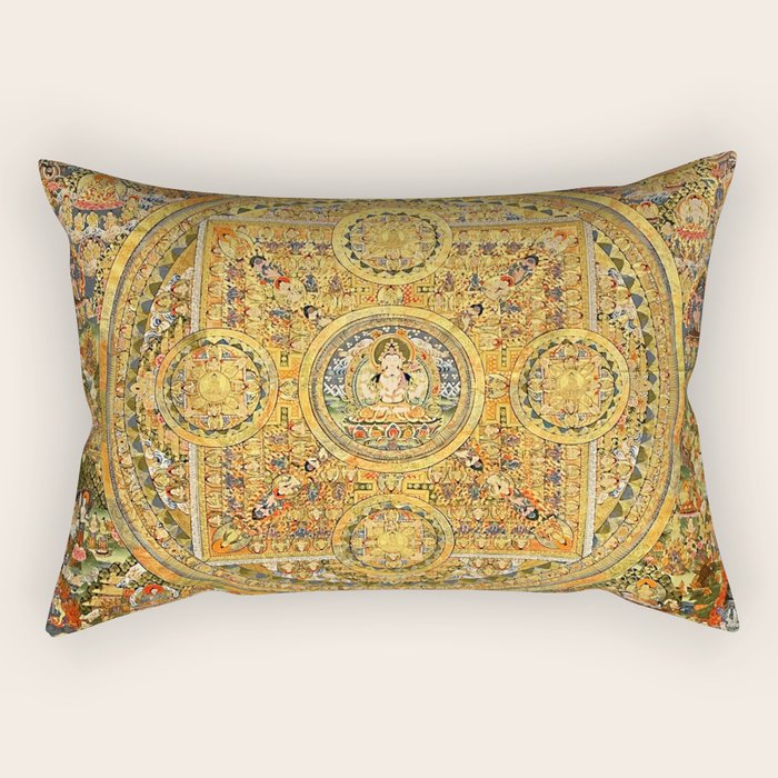 Buddhist Gold Avalokiteshvara Mandala Thangka Rectangular Pillow Gallery Image 1