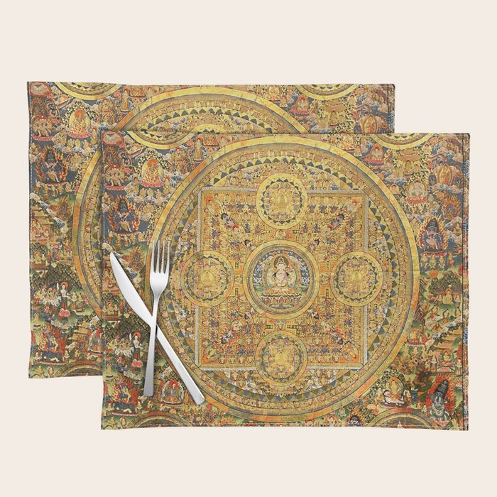 Buddhist Gold Avalokiteshvara Mandala Thangka Placemat Gallery Image 1