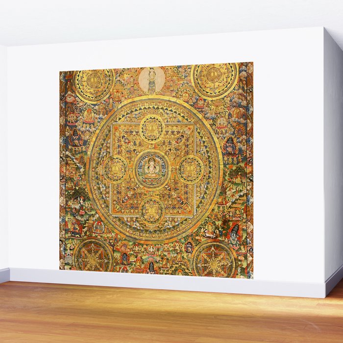 Buddhist Gold Avalokiteshvara Mandala Thangka Wall Mural Gallery Image 2
