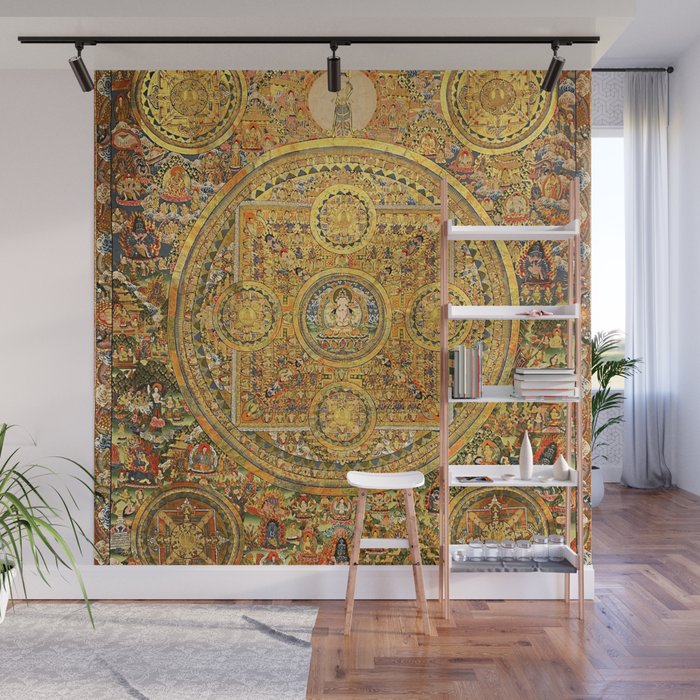 Buddhist Gold Avalokiteshvara Mandala Thangka Wall Mural Gallery Image 1