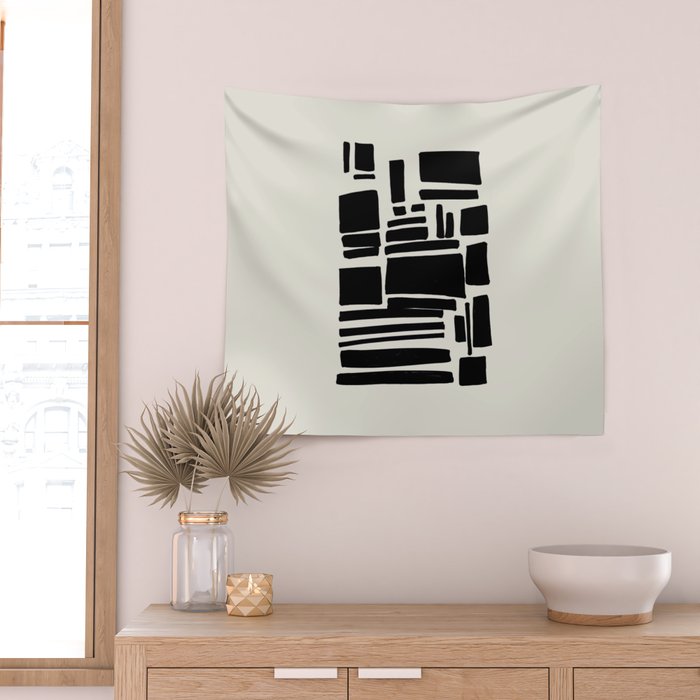 Black & White Minimalist Abstract Shapes Patterns Black Ink Painting Wall Tapestry Gallery Image 2