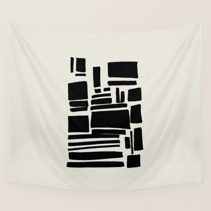 Black & White Minimalist Abstract Shapes Patterns Black Ink Painting Wall Tapestry Gallery Image 4