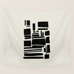 Black & White Minimalist Abstract Shapes Patterns Black Ink Painting Wall Tapestry Gallery Image 4