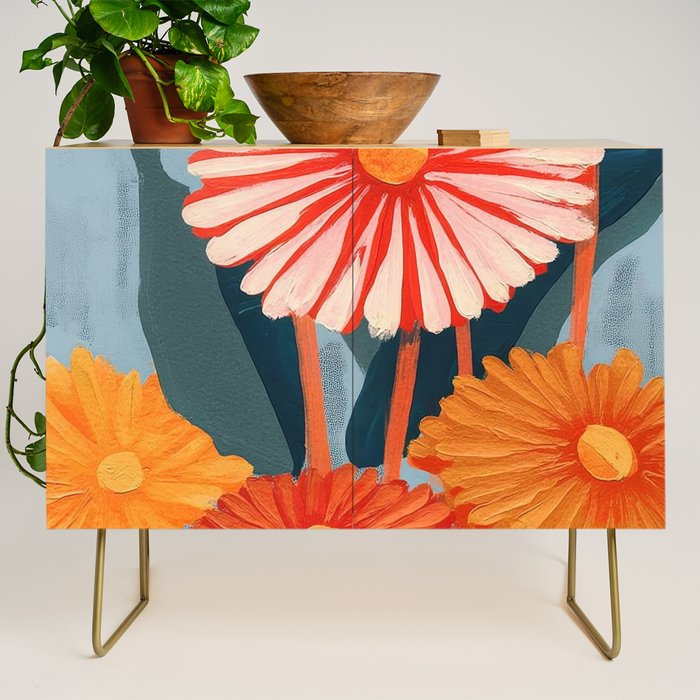 Dahlia Flower Painting Credenza Gallery Image 1