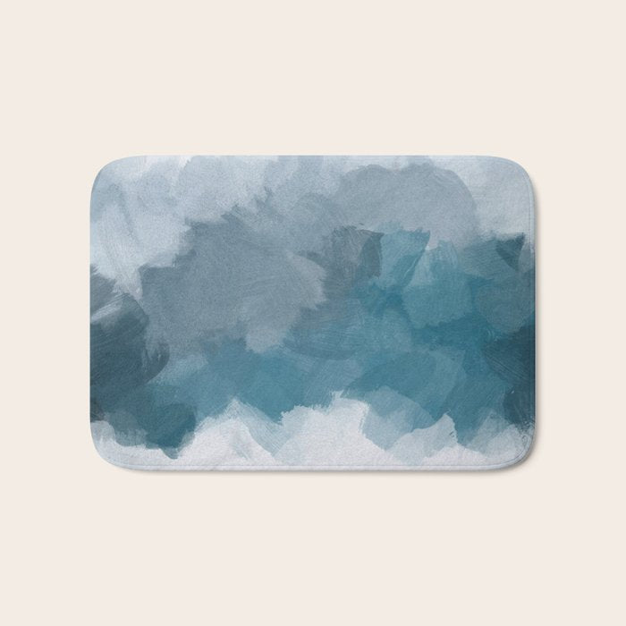 Cold Mountain - Blue Gray Navy Indigo Abstract Snow Nature Winter Rustic Painting Art Print Bath Mat Gallery Image 1