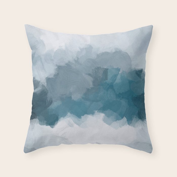Cold Mountain - Blue Gray Navy Indigo Abstract Snow Nature Winter Rustic Painting Art Print Throw Pillow Gallery Image 1