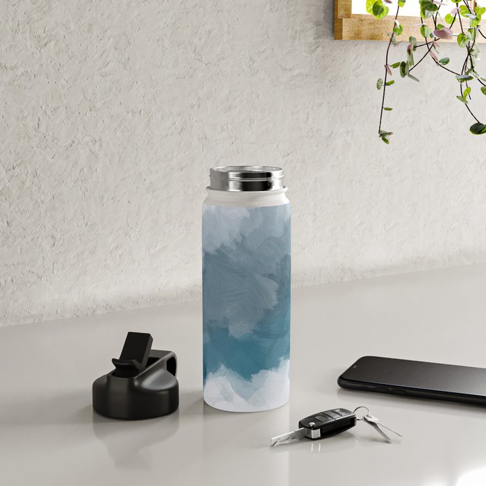 Cold Mountain - Blue Gray Navy Indigo Abstract Snow Nature Winter Rustic Painting Art Print Water Bottle Gallery Image 4