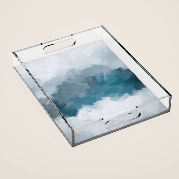 Cold Mountain - Blue Gray Navy Indigo Abstract Snow Nature Winter Rustic Painting Art Print Acrylic Tray Gallery Image 1