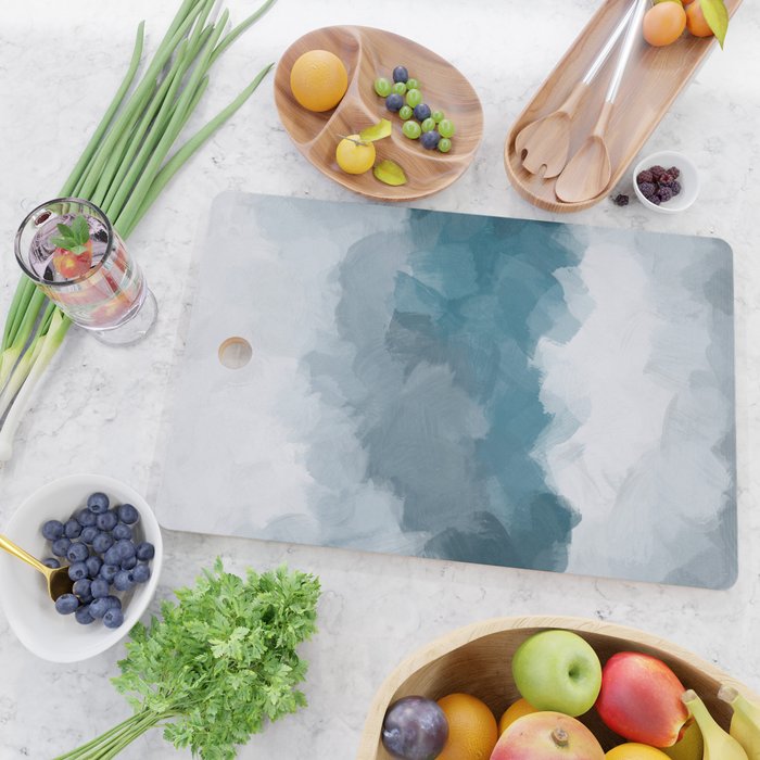 Cold Mountain - Blue Gray Navy Indigo Abstract Snow Nature Winter Rustic Painting Art Print Cutting Board Gallery Image 2