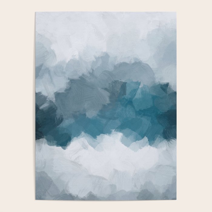 Cold Mountain - Blue Gray Navy Indigo Abstract Snow Nature Winter Rustic Painting Art Print Poster Gallery Image 4