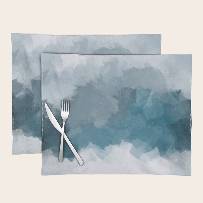Cold Mountain - Blue Gray Navy Indigo Abstract Snow Nature Winter Rustic Painting Art Print Placemat Gallery Image 1