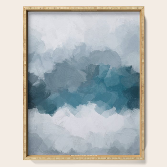 Cold Mountain - Blue Gray Navy Indigo Abstract Snow Nature Winter Rustic Painting Art Print Serving Tray Gallery Image 1