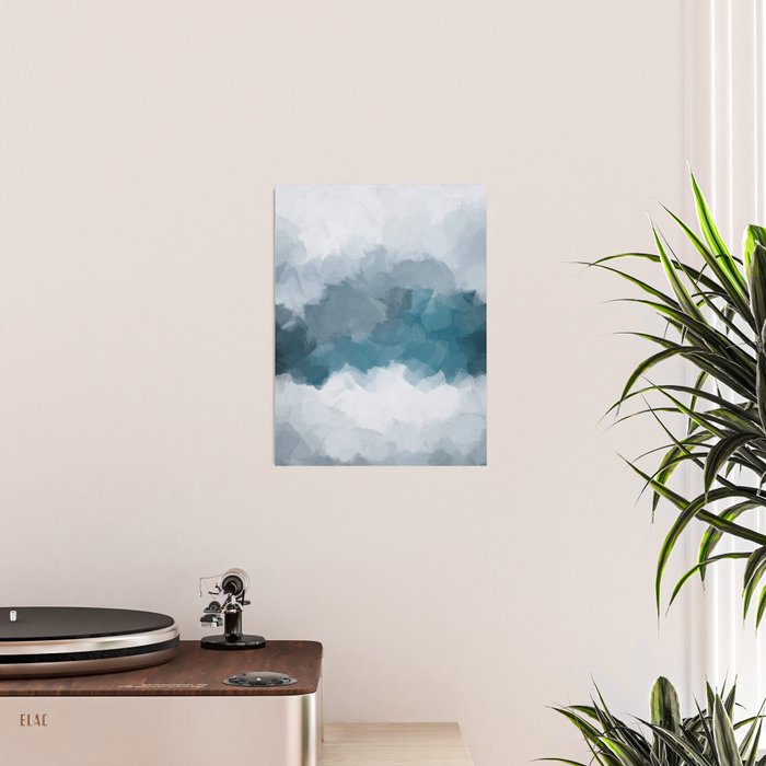 Cold Mountain - Blue Gray Navy Indigo Abstract Snow Nature Winter Rustic Painting Art Print Poster Gallery Image 2