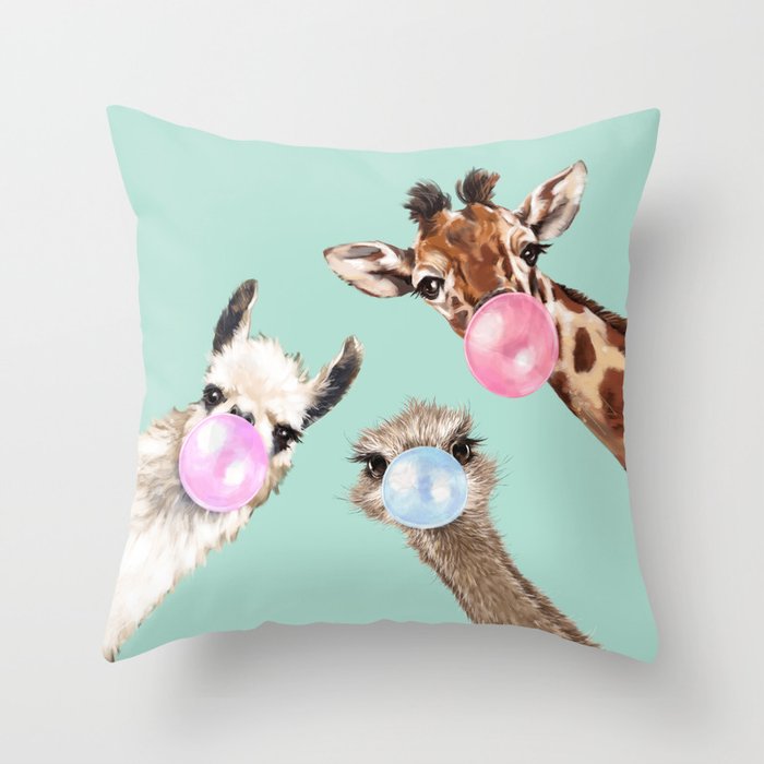 Bubble Gum Gang in Green Throw Pillow Gallery Image 6