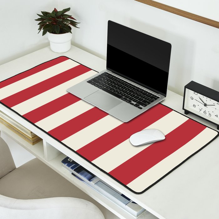 Duo I - Red and Cream Stripes Desk Mat Gallery Image 2