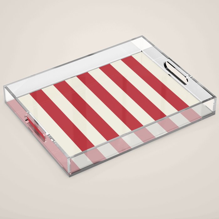 Duo I - Red and Cream Stripes Acrylic Tray Gallery Image 1