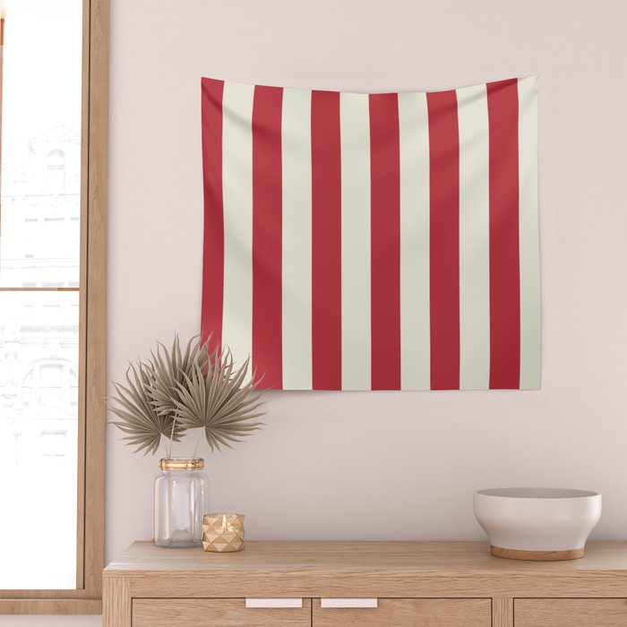 Duo I - Red and Cream Stripes Wall Tapestry Gallery Image 2