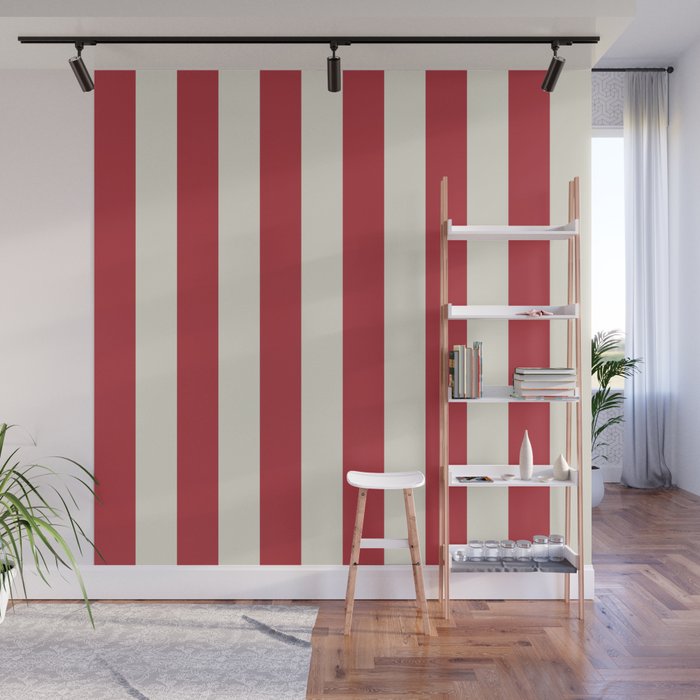 Duo I - Red and Cream Stripes Wall Mural Gallery Image 1