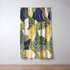 Leaf wall // navy blue pine and sage green leaves golden lines Window Curtain Gallery Image 3