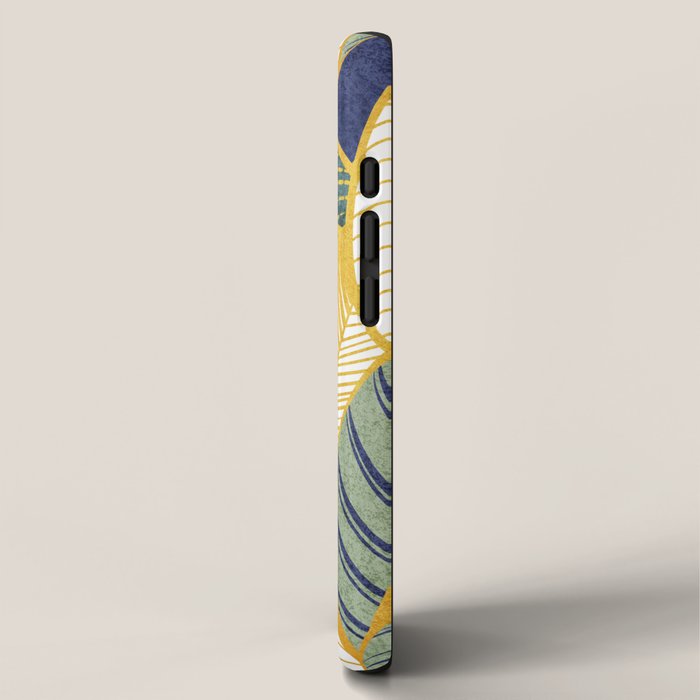 Leaf wall // navy blue pine and sage green leaves golden lines iPhone Case Gallery Image 2