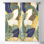 Leaf wall // navy blue pine and sage green leaves golden lines Window Curtain Gallery Image 5