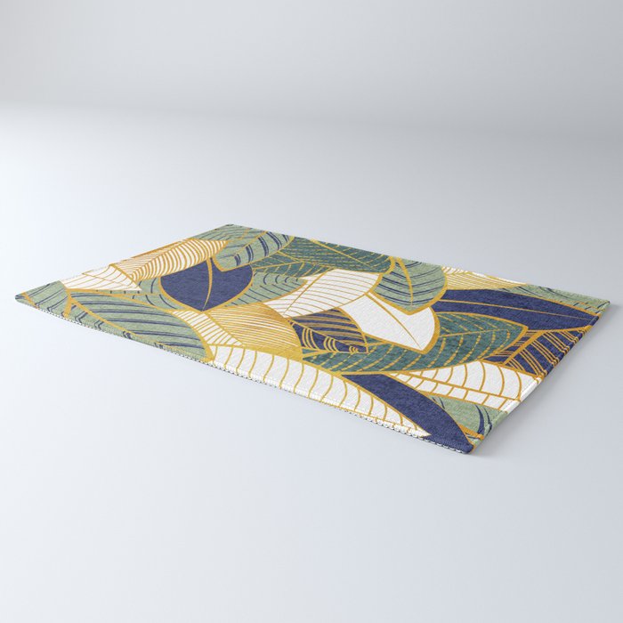 Leaf wall // navy blue pine and sage green leaves golden lines Rug Gallery Image 3