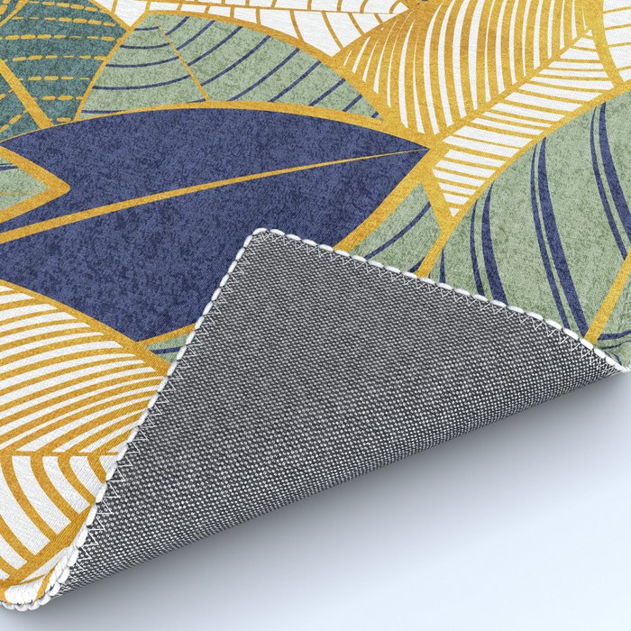 Leaf wall // navy blue pine and sage green leaves golden lines Rug Gallery Image 4