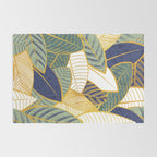 Leaf wall // navy blue pine and sage green leaves golden lines Rug Gallery Image 2