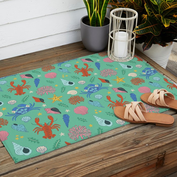 Crustaceans Seashells Outdoor Rug Gallery Image 2