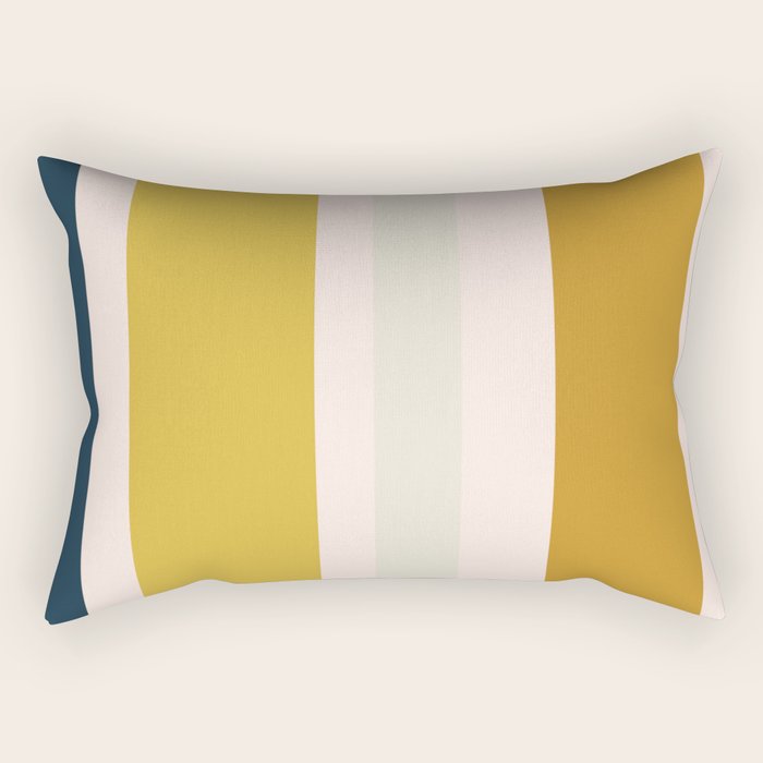 Blush Pink, Navy Blue, Mustard Yellow Big Stripes Pattern Rectangular Pillow Gallery Image 1