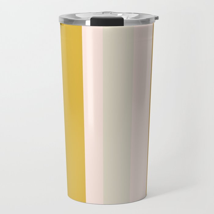 Blush Pink, Navy Blue, Mustard Yellow Big Stripes Pattern Travel Mug Gallery Image 1