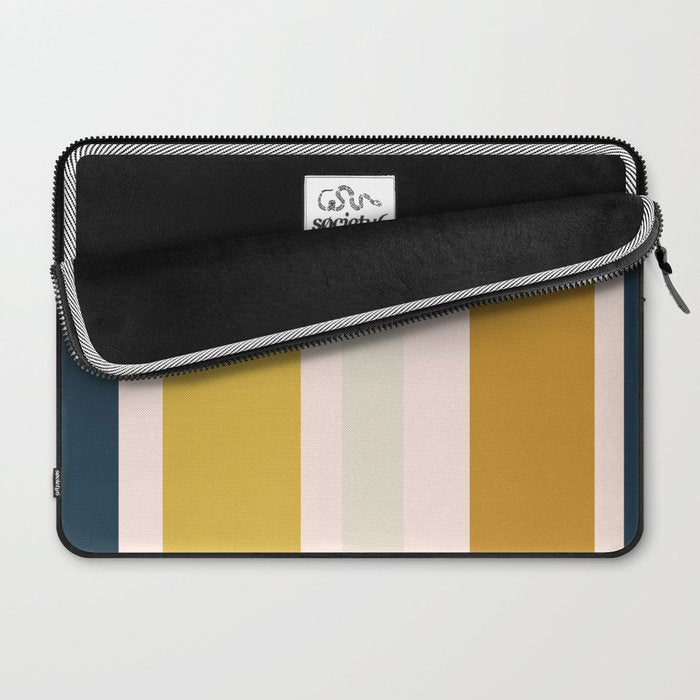 Blush Pink, Navy Blue, Mustard Yellow Big Stripes Pattern Laptop Sleeve Gallery Image 2