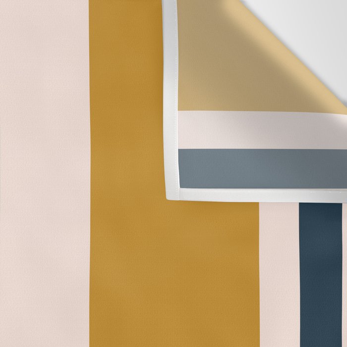 Blush Pink, Navy Blue, Mustard Yellow Big Stripes Pattern Wall Tapestry Gallery Image 3
