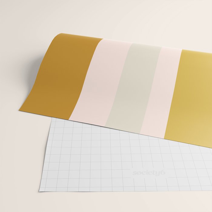 Blush Pink, Navy Blue, Mustard Yellow Big Stripes Pattern Wrapping Paper Gallery Image 2