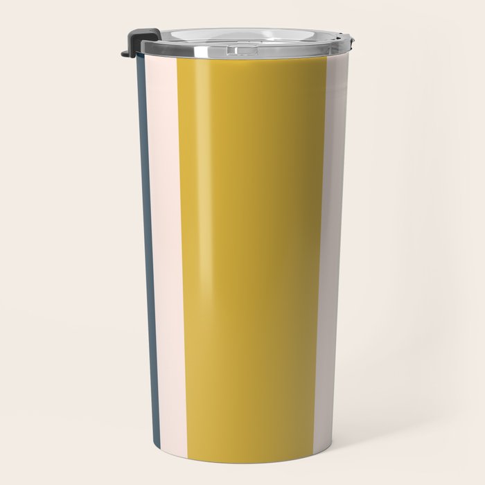 Blush Pink, Navy Blue, Mustard Yellow Big Stripes Pattern Travel Mug Gallery Image 3