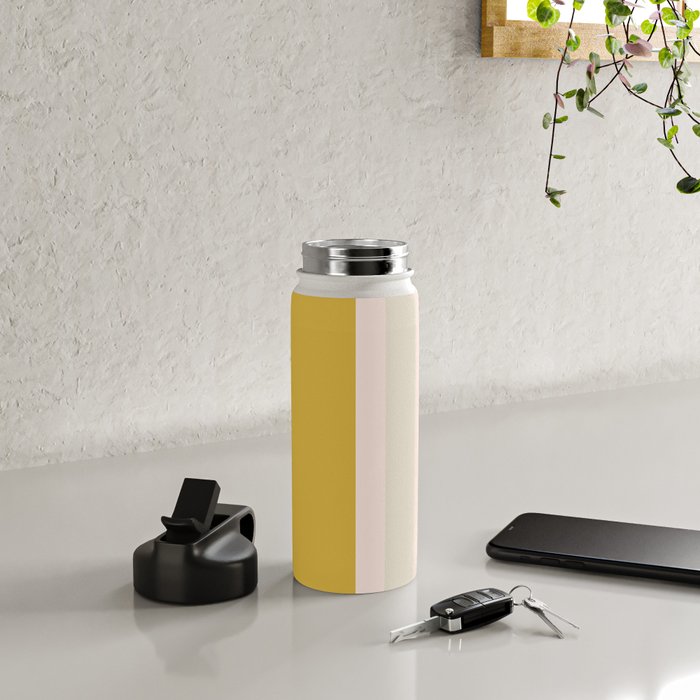Blush Pink, Navy Blue, Mustard Yellow Big Stripes Pattern Water Bottle Gallery Image 4