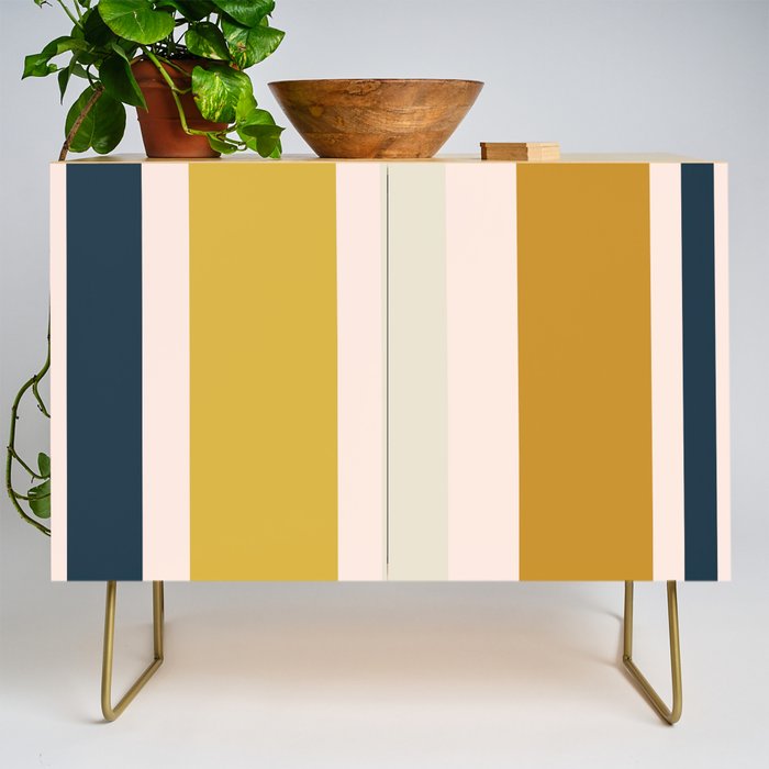 Blush Pink, Navy Blue, Mustard Yellow Big Stripes Pattern Credenza Gallery Image 1