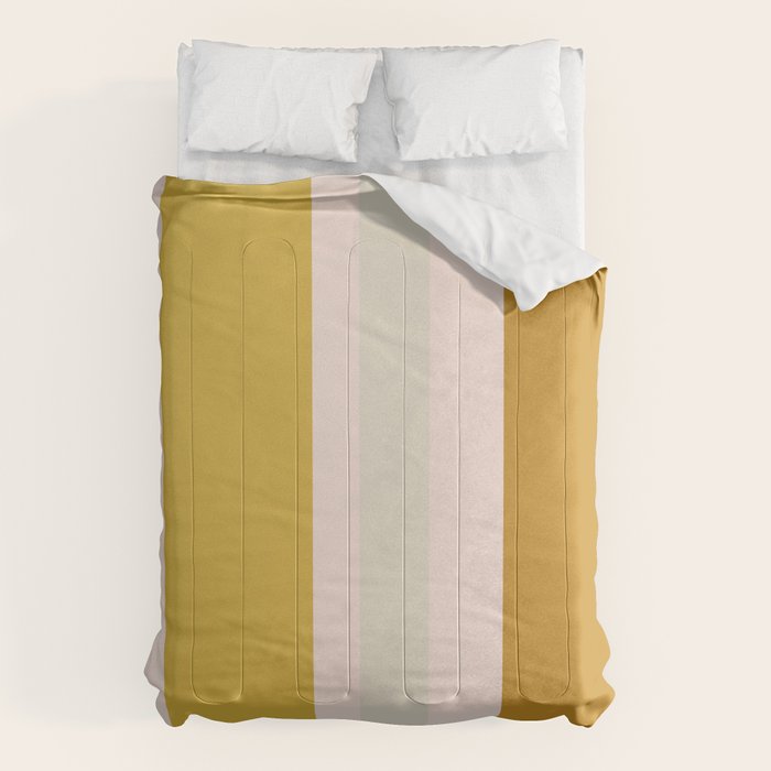 Blush Pink, Navy Blue, Mustard Yellow Big Stripes Pattern Comforter Gallery Image 1
