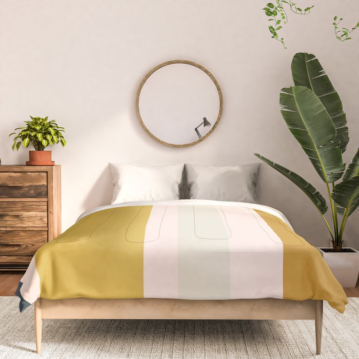Blush Pink, Navy Blue, Mustard Yellow Big Stripes Pattern Comforter Gallery Image 3