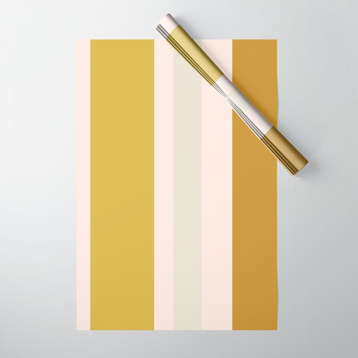 Blush Pink, Navy Blue, Mustard Yellow Big Stripes Pattern Wrapping Paper Gallery Image 1