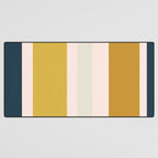 Blush Pink, Navy Blue, Mustard Yellow Big Stripes Pattern Desk Mat Gallery Image 3