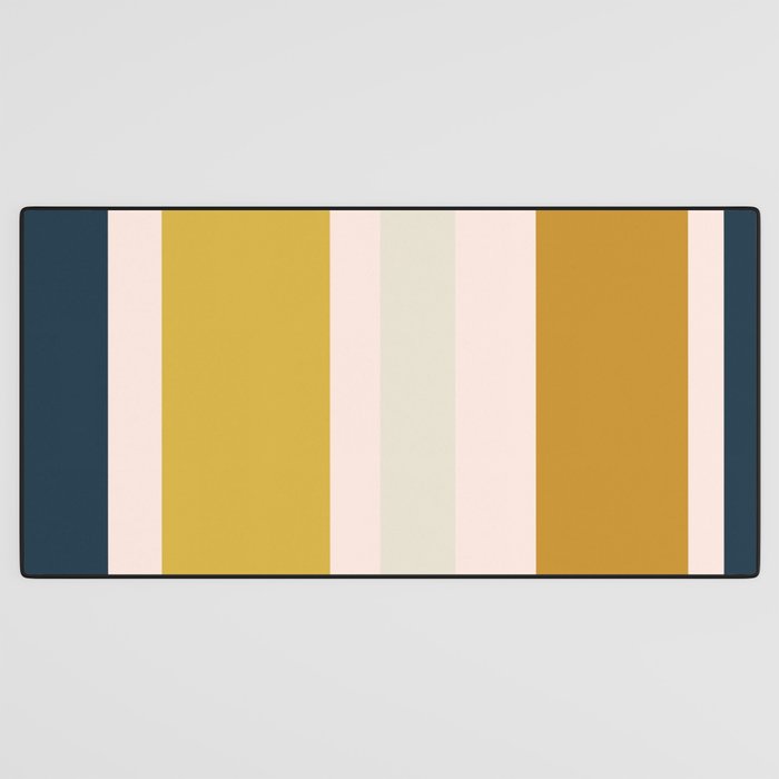 Blush Pink, Navy Blue, Mustard Yellow Big Stripes Pattern Desk Mat Gallery Image 3